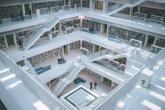 Library white staircases